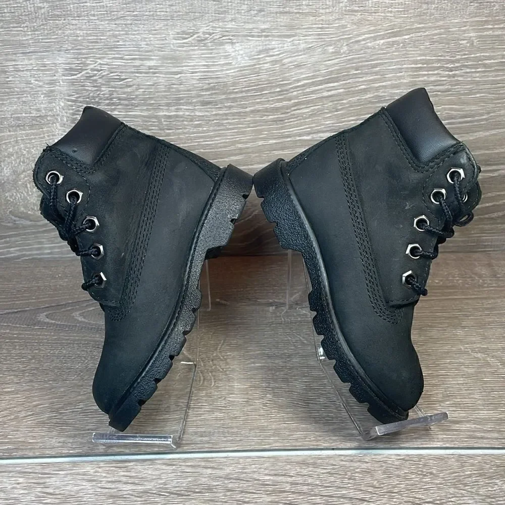 Timberland 6” Classic Waterproof Black Leather Toddler Boy Size 7 Lace Up Boots
